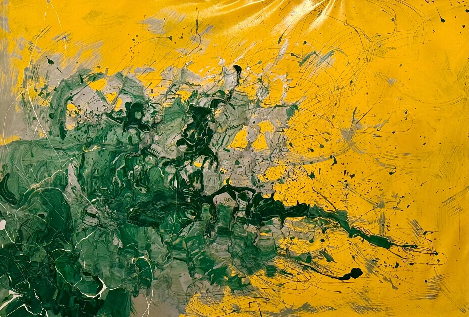 Spring is Awakening — vibrant green and gold abstract bursting with fresh, springtime energy.